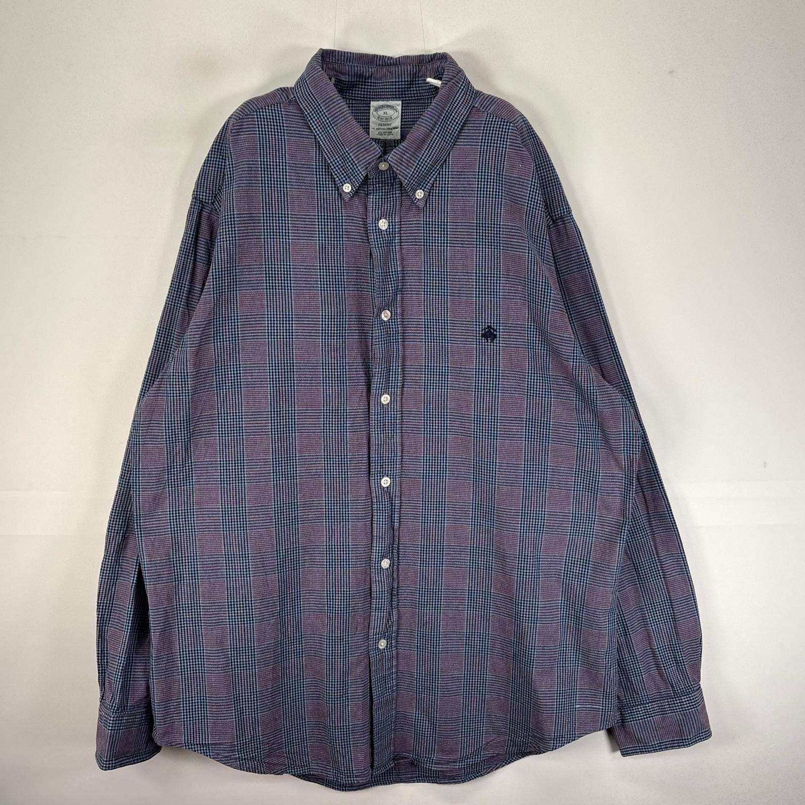 古着 ブルックスブラザーズ Brooks Brothers 長袖シャツ ボタンダウン ワンポイント XL  ブルー系 チェック メンズ