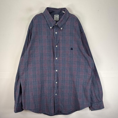 古着 ブルックスブラザーズ Brooks Brothers 長袖シャツ ボタンダウン ワンポイント XL ブルー系 チェック メンズ