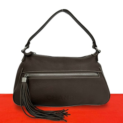 CHANEL シャネル ロゴ フリンジ タッセル レザー ショルダーバッグ ブラウン
32597