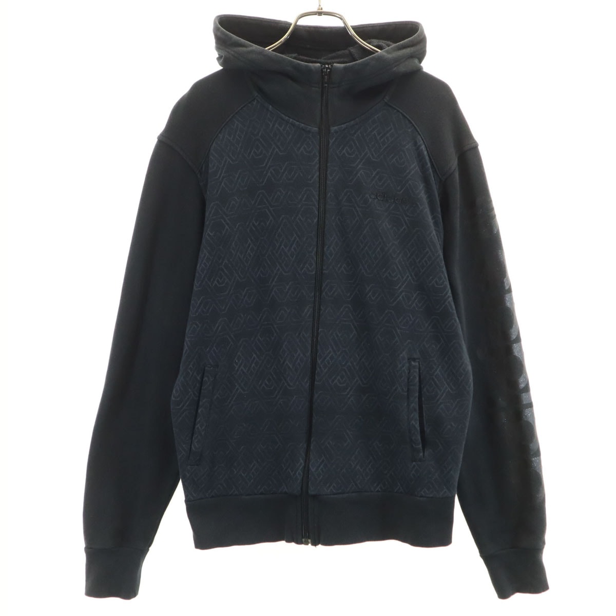 adidas NEO アディダスネオ 総柄 長袖 スウェット ジップパーカー L ブラック