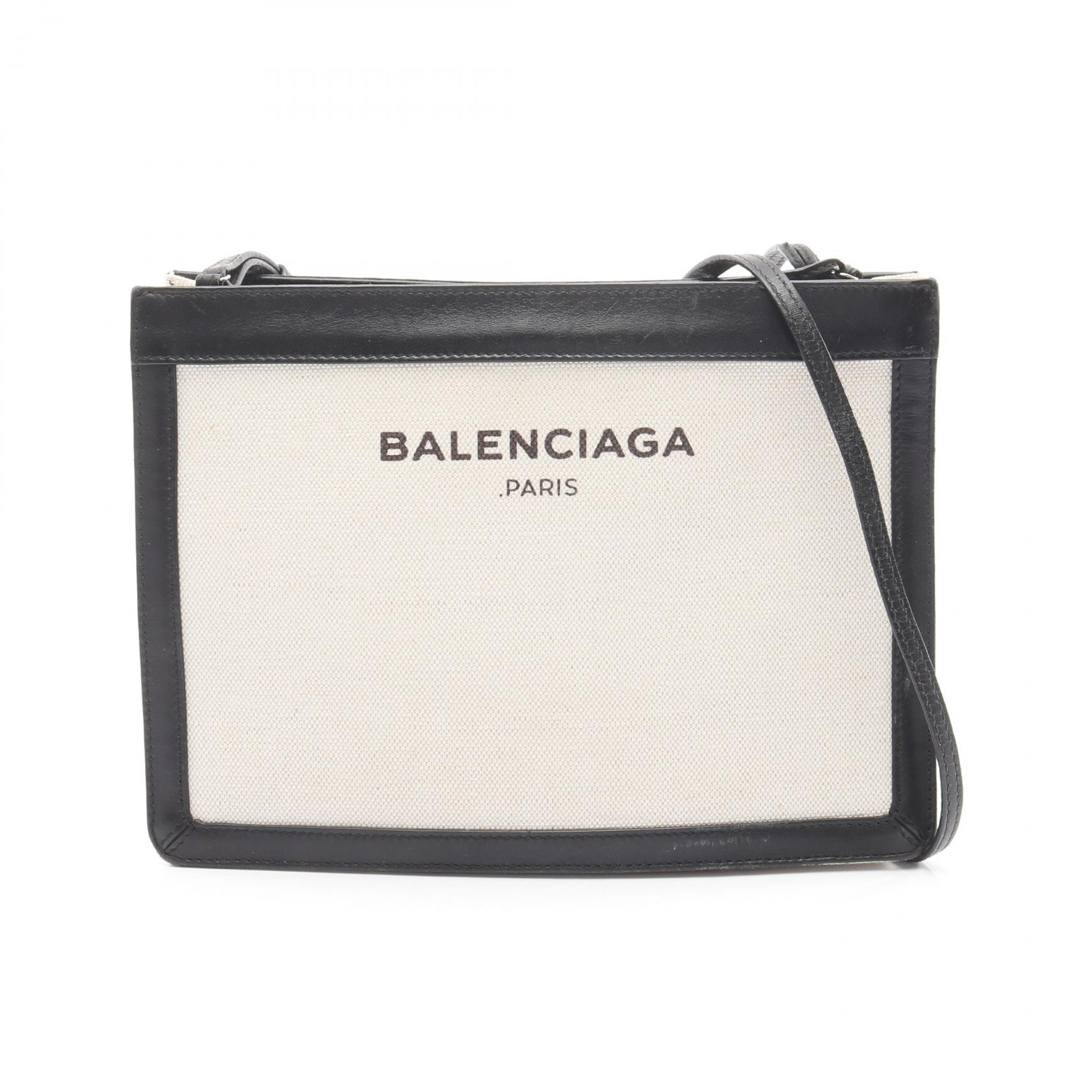 バレンシアガ BALENCIAGA ネイビー ポシェット ショルダーバッグ バッグ キャンバス レザー レディース アイボリー系 / ブラック系 【中古】