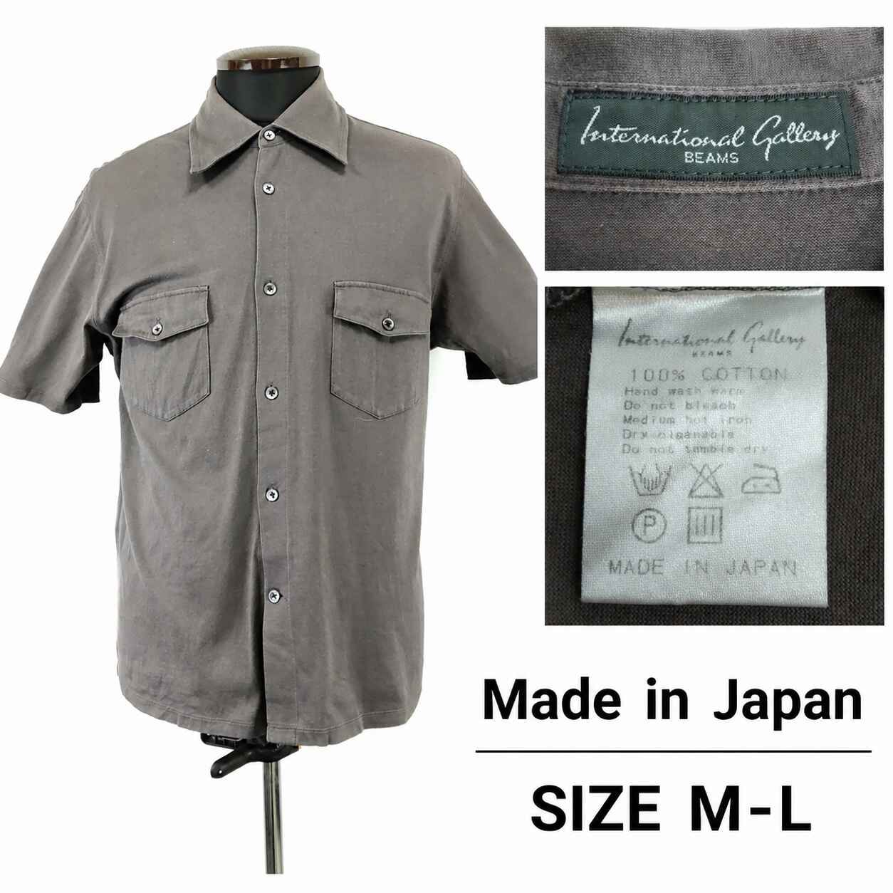 日本製★International Gallery BEAMS/ビームス★半袖シャツ【メンズM/チャコールグレー】Tops/Shirt◆BJ177-a