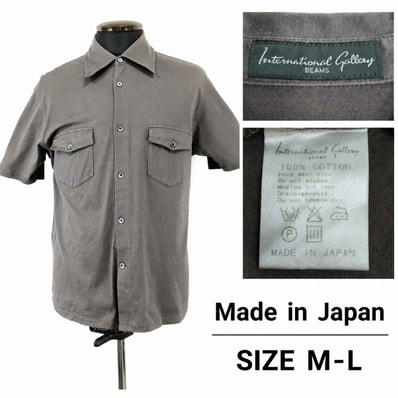 日本製★International Gallery BEAMS/ビームス★半袖シャツ【メンズM/チャコールグレー】Tops/Shirt◆BJ177-a