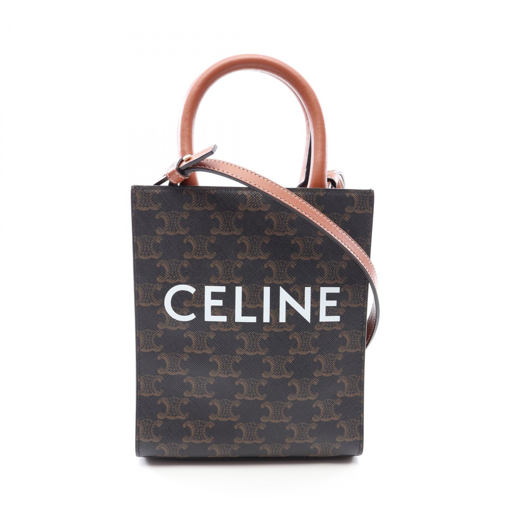 セリーヌ CELINE ミニ バーティカルカバ トリオンフ 2WAY ハンドバッグ バッグ PVCコーティングキャンバス レザー レディース ブラック系 / ブラウン系 194372BZK 【中古】