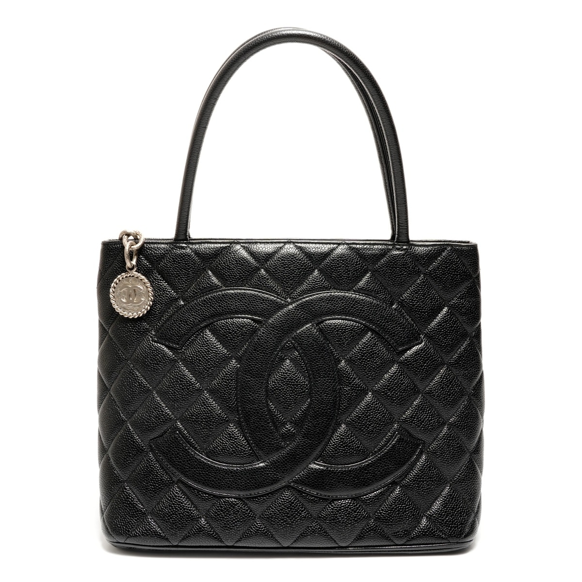 シャネル CHANEL 6番台 2000-2002 復刻トート メダリオン キャビアスキン ココマーク ハンドバッグ【中古】