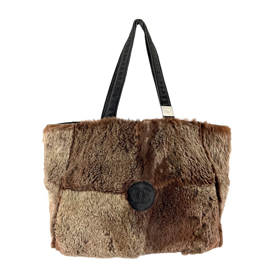 シャネル CHANEL ハンドバッグ ファー/スエード ブラウン×ブラック レディース【中古】 z8680