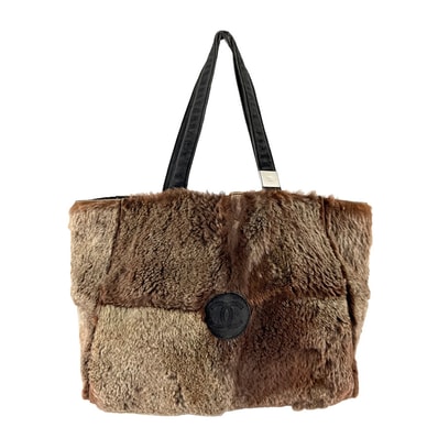 シャネル CHANEL ハンドバッグ ファー/スエード ブラウン×ブラック レディース【中古】 z8680