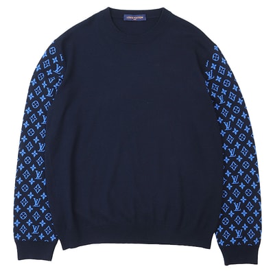 ルイ・ヴィトン 2023SS ニット カシミヤブレンド モノグラム セーター メンズ ネイビー ブルー XXL LOUIS VUITTON