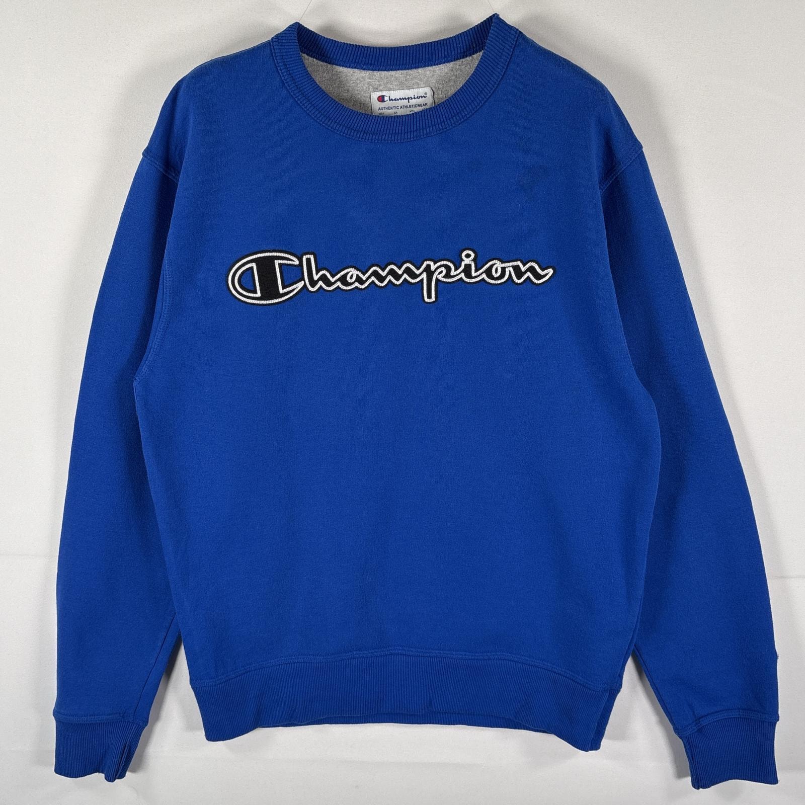 古着 チャンピオン Champion スウェット トレーナー プルオーバー ビッグロゴワッペン刺繍 クルーネック M ブルー メンズ