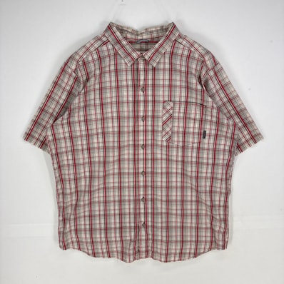 古着 コロンビア Columbia 半袖シャツ ストレッチ ポケット ショートスリーブ アウトドア 2XL ベージュ系 チェック メンズ
