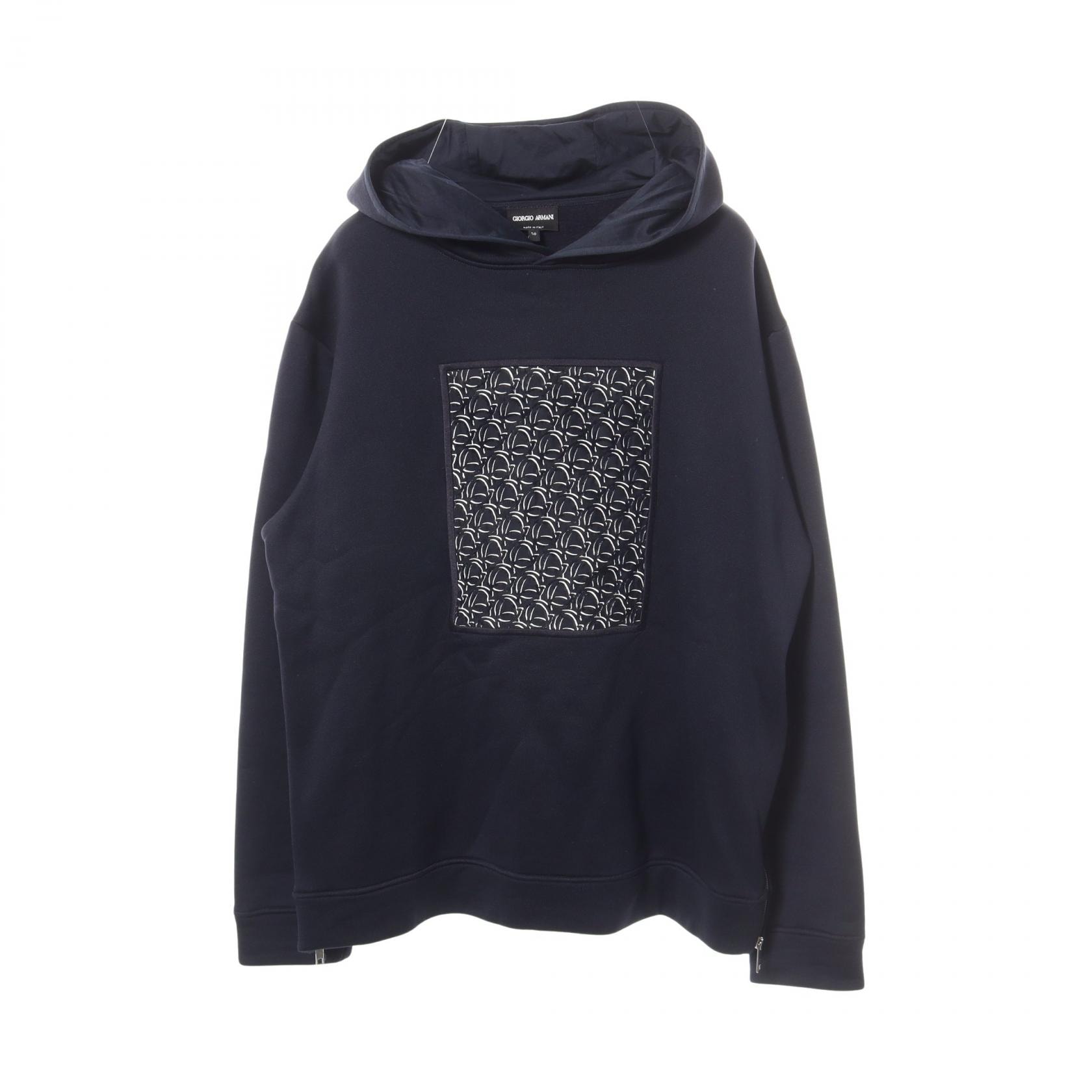 ジョルジオアルマーニ GIORGIO ARMANI モノグラム サイドジップ 裏起毛 パーカー 衣料品 トップス コットン ナイロン メンズ ネイビー系 6GSM61 【中古】