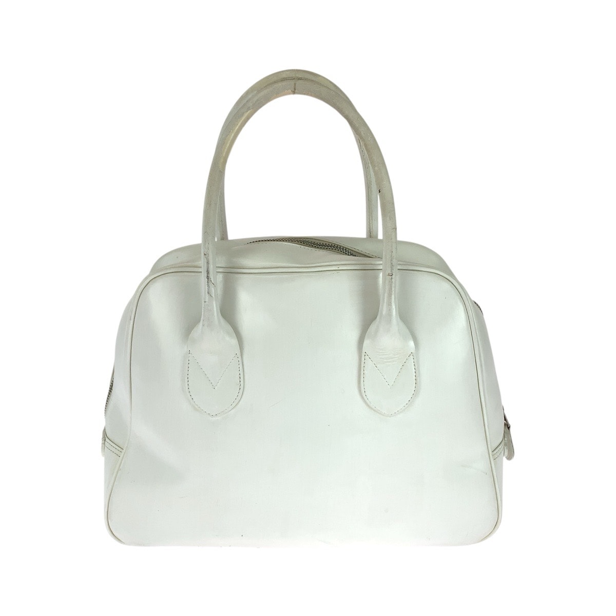 COMME des GARCONS コムデギャルソン 青山バッグ オフホワイト シルバー金具 レザー トートバッグ ミニボストンバッグ 604045 【中古】
