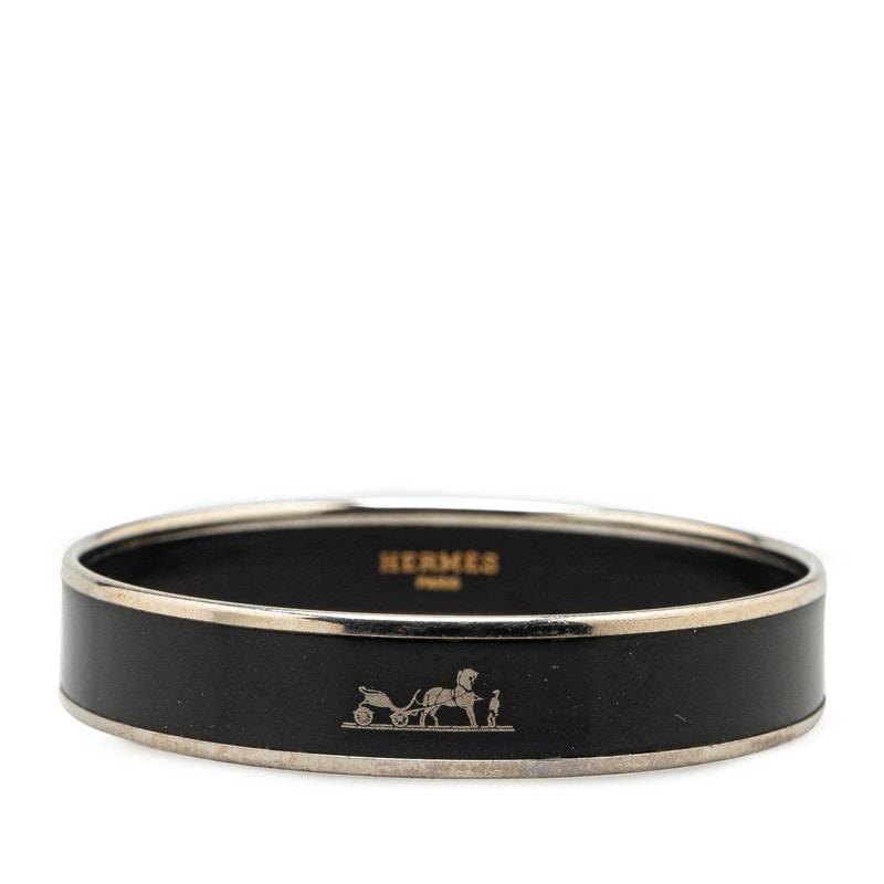 エルメス エマイユ バングル シルバー ブラック メタル レディース HERMES 【中古】