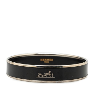 エルメス エマイユ バングル シルバー ブラック メタル レディース HERMES 【中古】