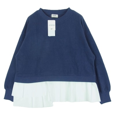 BEAMS ビームス スウェット 23F-HG075 レイヤード ヘリンボーン アシンメトリー スウェット ネイビー系 ホワイト系 FREE【美品】【中古】