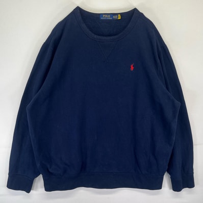 古着 ポロ・ラルフローレン POLO RALPH LAUREN スウェット トレーナー ワンポイントロゴ 前Vクルーネック 大きいサイズ 14041 ネイビー メンズ