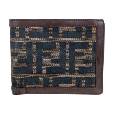 FENDI フェンディ ヴィンテージ ズッカ ブラウン シルバー金具 レザー キャンバス/ 折り財布 コンパクトウォレット 603666 【中古】