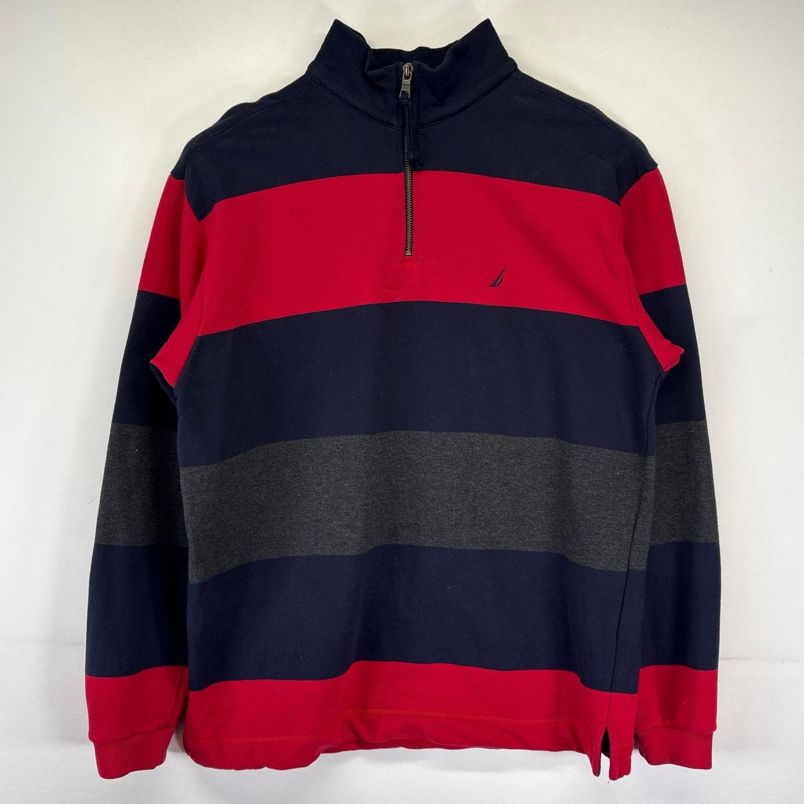 古着 ノーティカ NAUTICA スウェット ハーフジップ トレーナー ワンポイントロゴ ボーダー柄 M マルチカラー メンズ