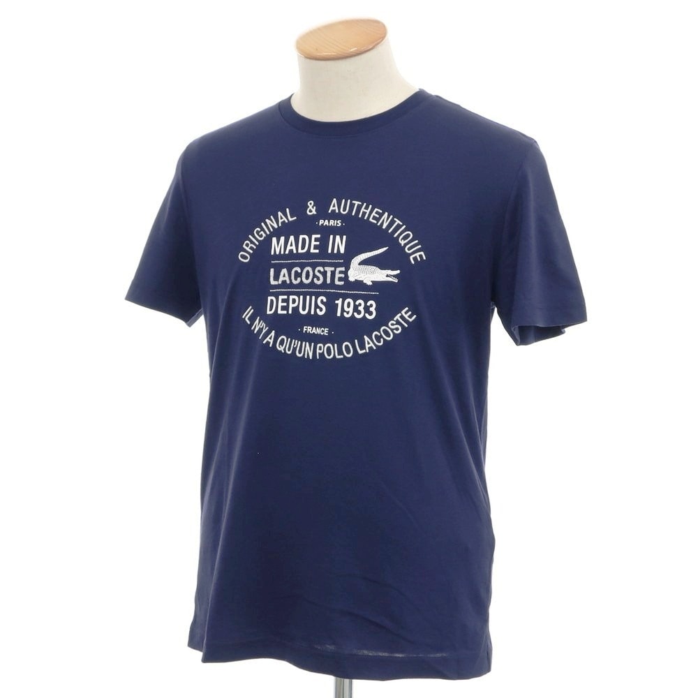 【中古】【未使用】ラコステ LACOSTE コットン クルーネック 半袖Tシャツ ネイビー【サイズ2】【メンズ】
