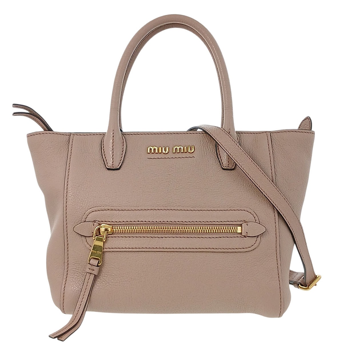 MIUMIU ミュウミュウ マドラス 2WAY トートバッグ ハンドバッグ 5BG143 レザー ベージュ ピンクベージュ ゴールド金具  レディース【中古】