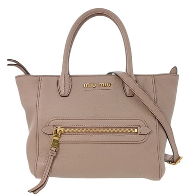 MIUMIU ミュウミュウ マドラス 2WAY トートバッグ ハンドバッグ 5BG143 レザー ベージュ ピンクベージュ ゴールド金具 レディース【中古】