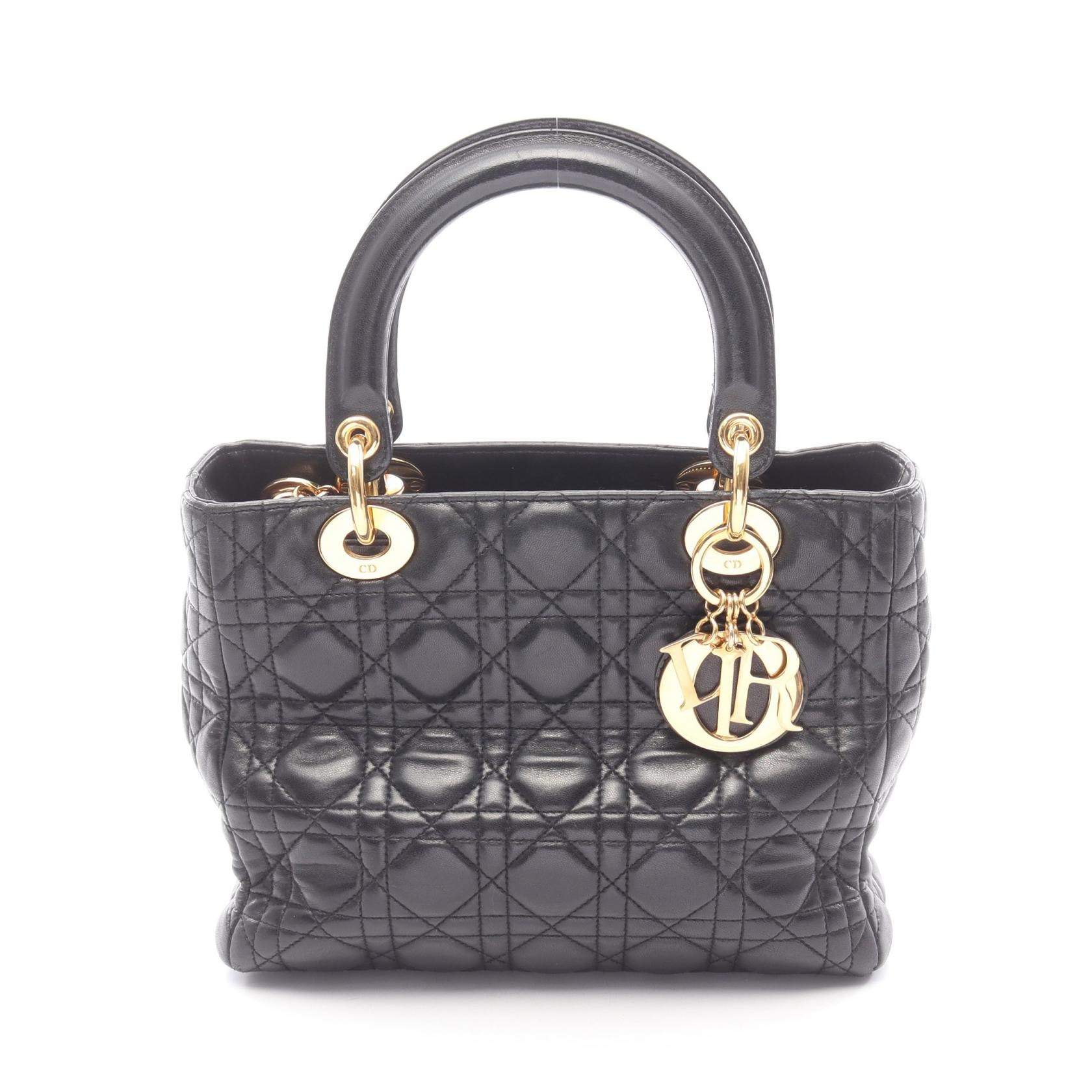 ディオール Dior LADY DIOR レディディオール カナージュ ハンドバッグ バッグ レザー レディース ブラック系 【中古】