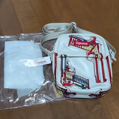 Supreme Guns Embroidered Leather Shoulder Bag "White"