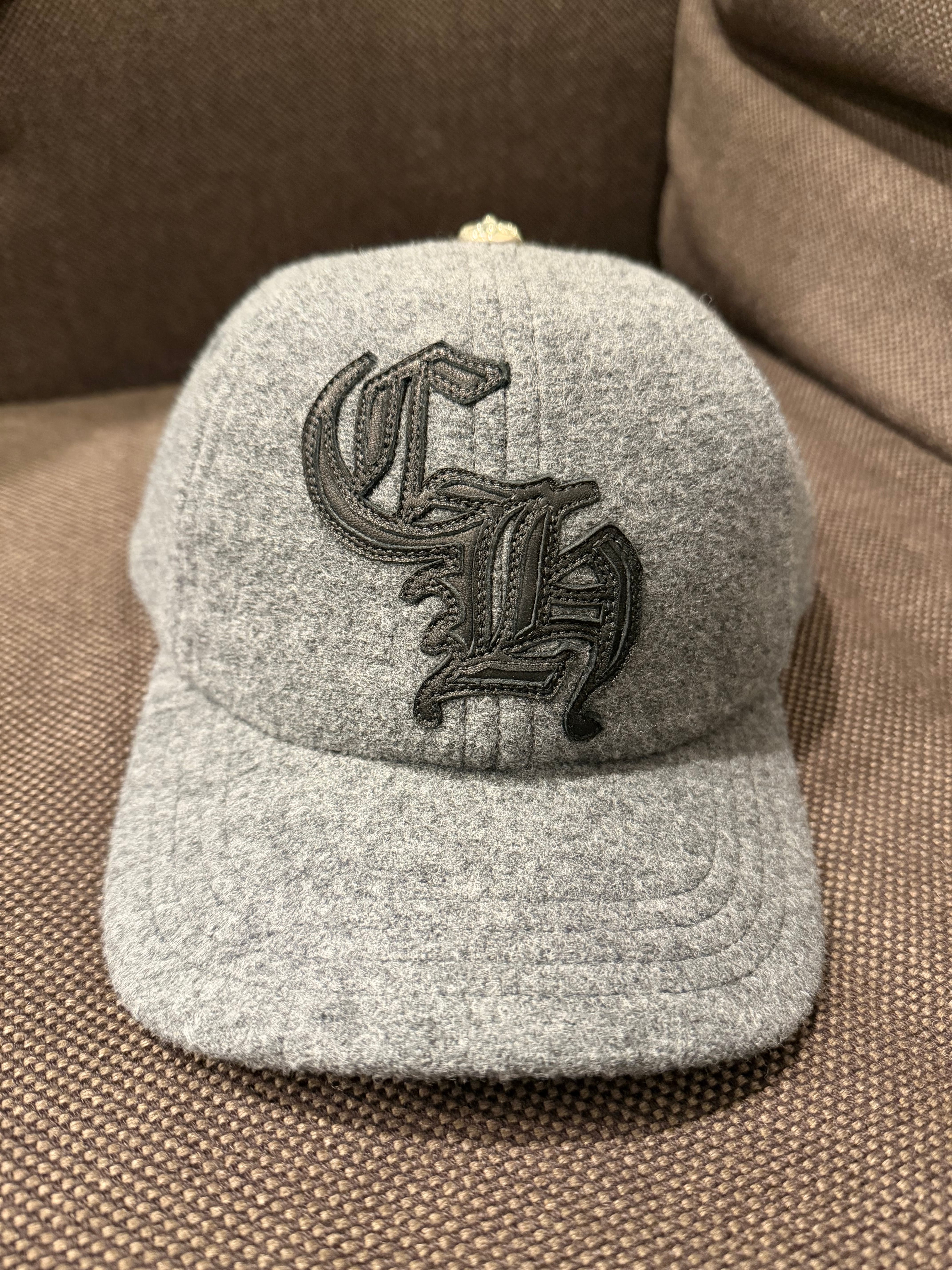 Chrome Hearts CH Logo Leather Patch Wool Baseball Cap "Gray"