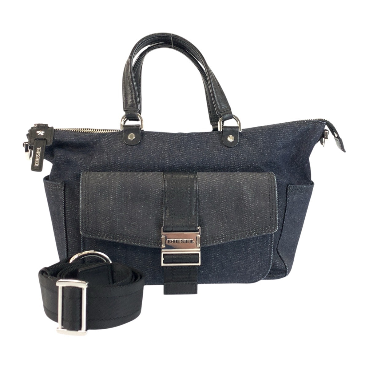 DIESEL ディーゼル ブラック 黒 シルバー金具 キャンバス ハンドバッグ ショルダーバッグ 2way 600751 【中古】