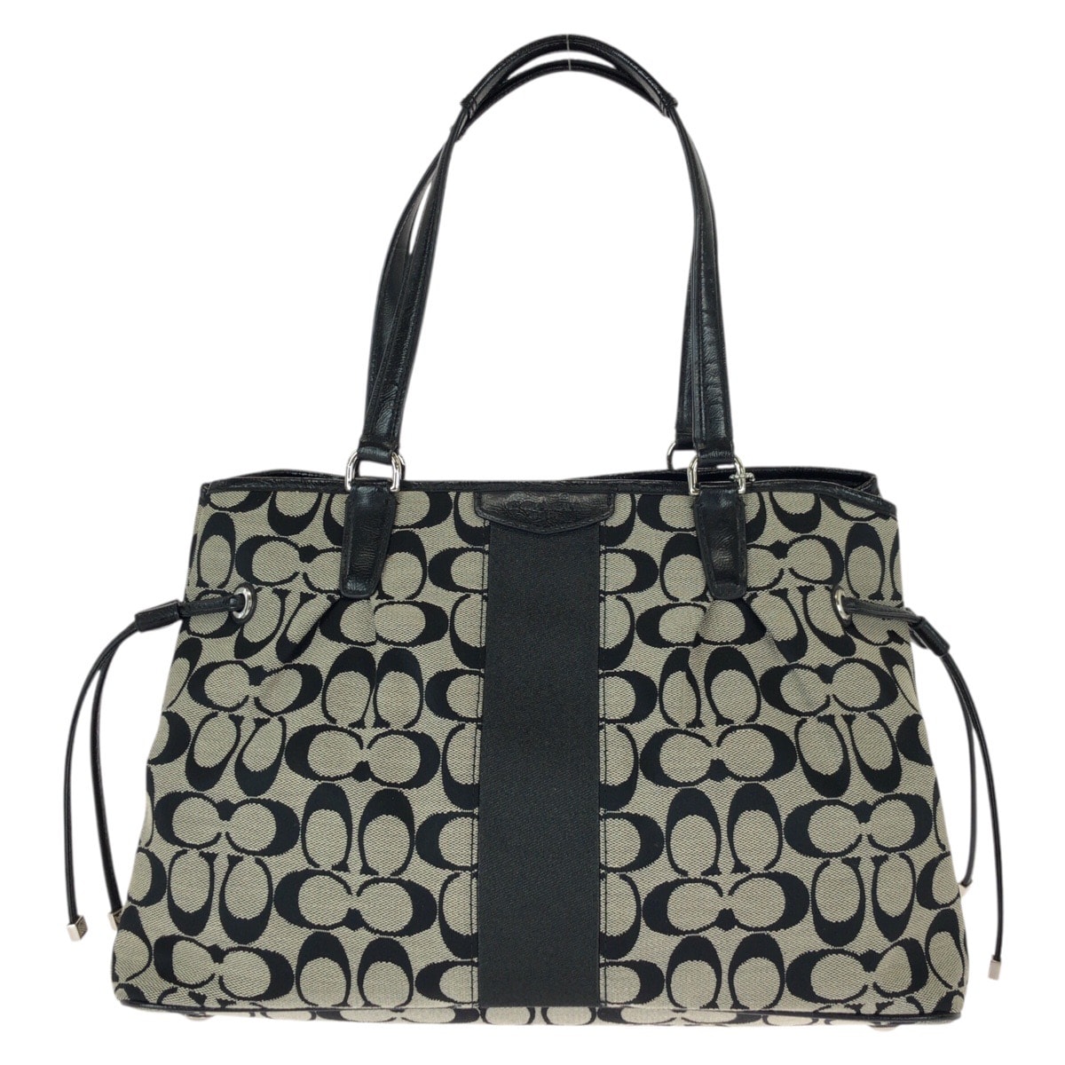 COACH コーチ シグネチャー ブラック グレー シルバー金具 キャンバス レザー/ トートバッグ ショルダーバッグ 601090 【中古】