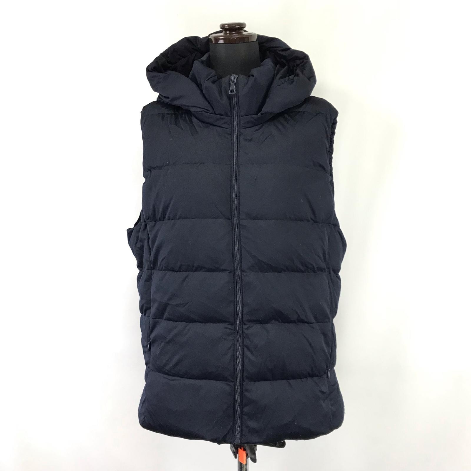 UNIQLO/ユニクロ★ダウンベスト【レディースXL/紺/navy blue】ジップアップ/着脱フード/アウター/Jacket◆BJ170-b