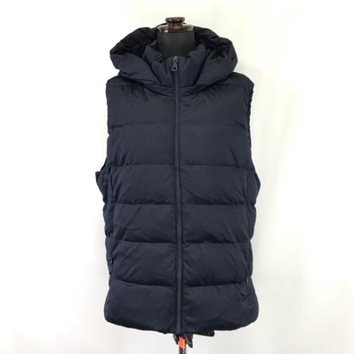 UNIQLO/ユニクロ★ダウンベスト【レディースXL/紺/navy blue】ジップアップ/着脱フード/アウター/Jacket◆BJ170-b