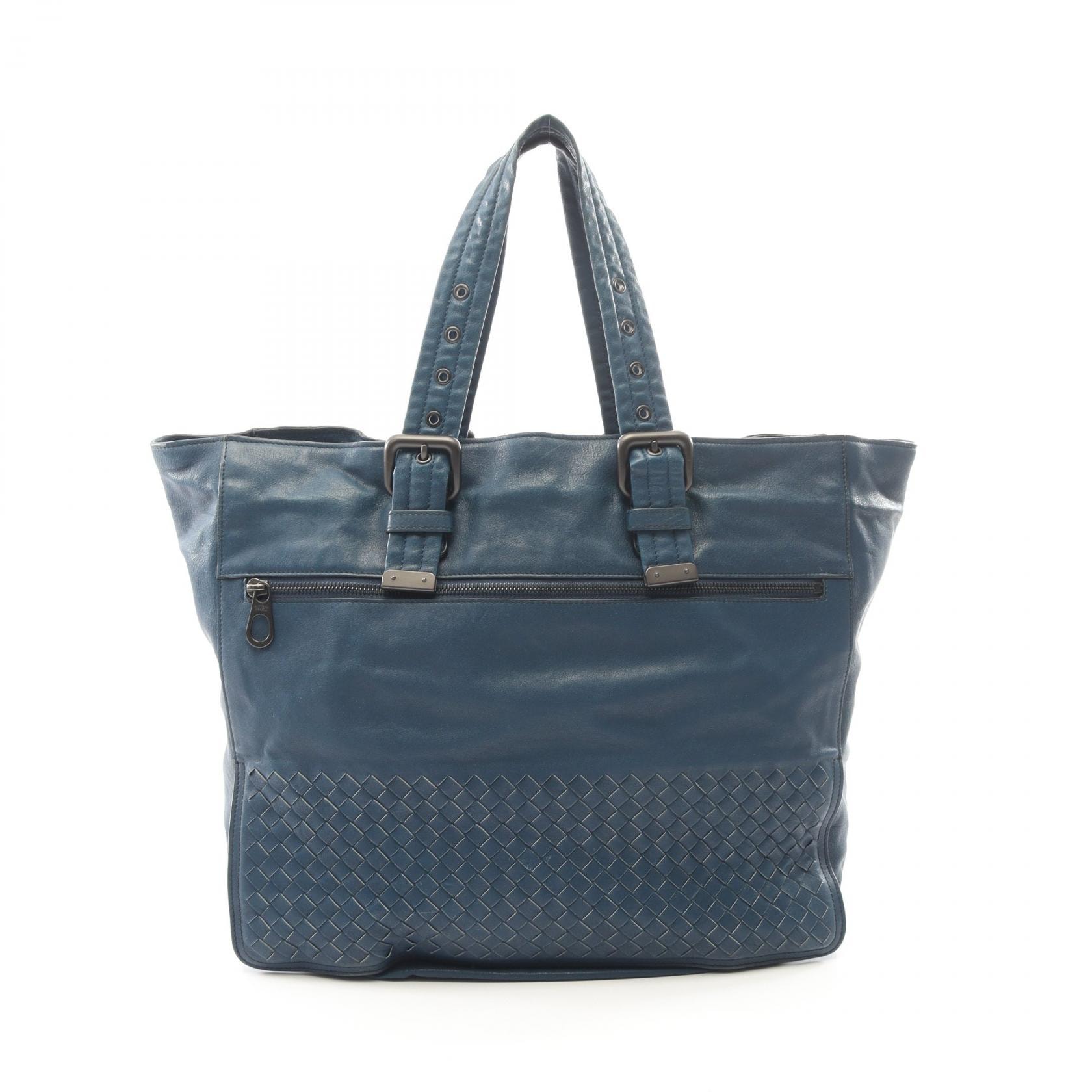 ボッテガヴェネタ BOTTEGA VENETA イントレチャート トートバッグ バッグ レザー メンズ ブルー系 【中古】