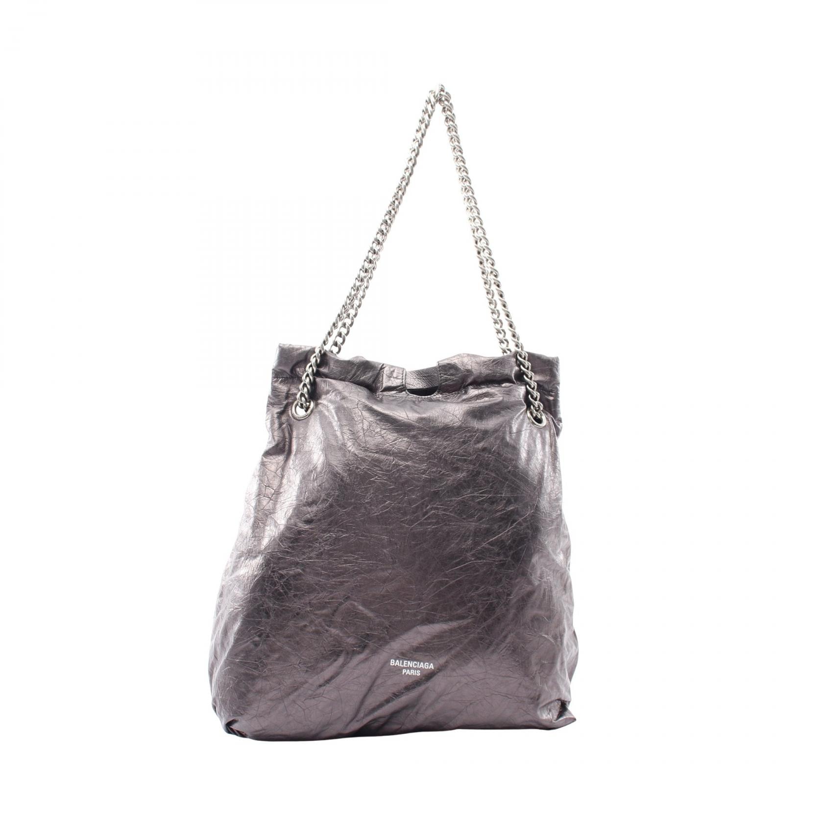 バレンシアガ BALENCIAGA CRUSH メタリック トートバッグ バッグ レザー レディース グレー系 742941 【中古】