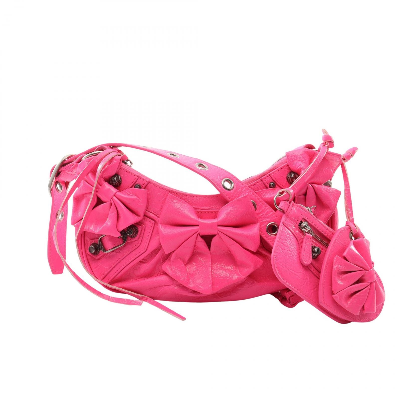 バレンシアガ BALENCIAGA LE CAGOLE XS ル カゴール リボン ショルダーバッグ バッグ レザー レディース ピンク系 【中古】