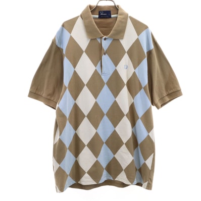 FRED PERRY フレッドペリー アーガイル柄 半袖 ポロシャツ L ブラウン系 鹿の子