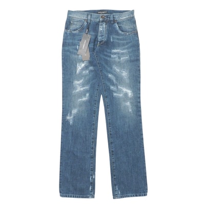 ■未使用品■DOLCE&GABBANA ドルチェアンドガッバーナ デニムパンツ サイズ44 ダメージ加工 クラッシュデニム ストレート ロゴプレート イタリア製 20250714/RA5419