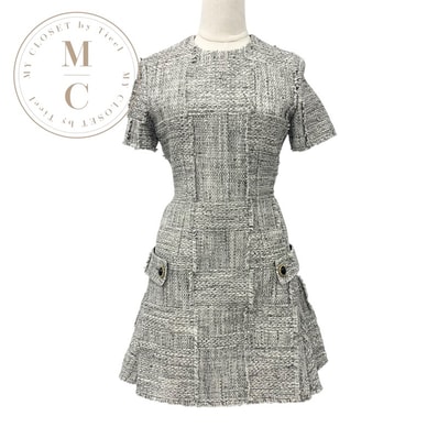 ルイヴィトン LOUIS VUITTON ワンピース コットン グレー ブラック ツイード 22SS