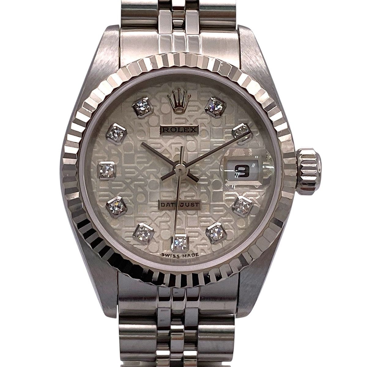 ROLEX ロレックス デイトジャスト 10P 26mm 腕時計 69174G ステンレススチール ホワイト シルバー  レディース【中古】