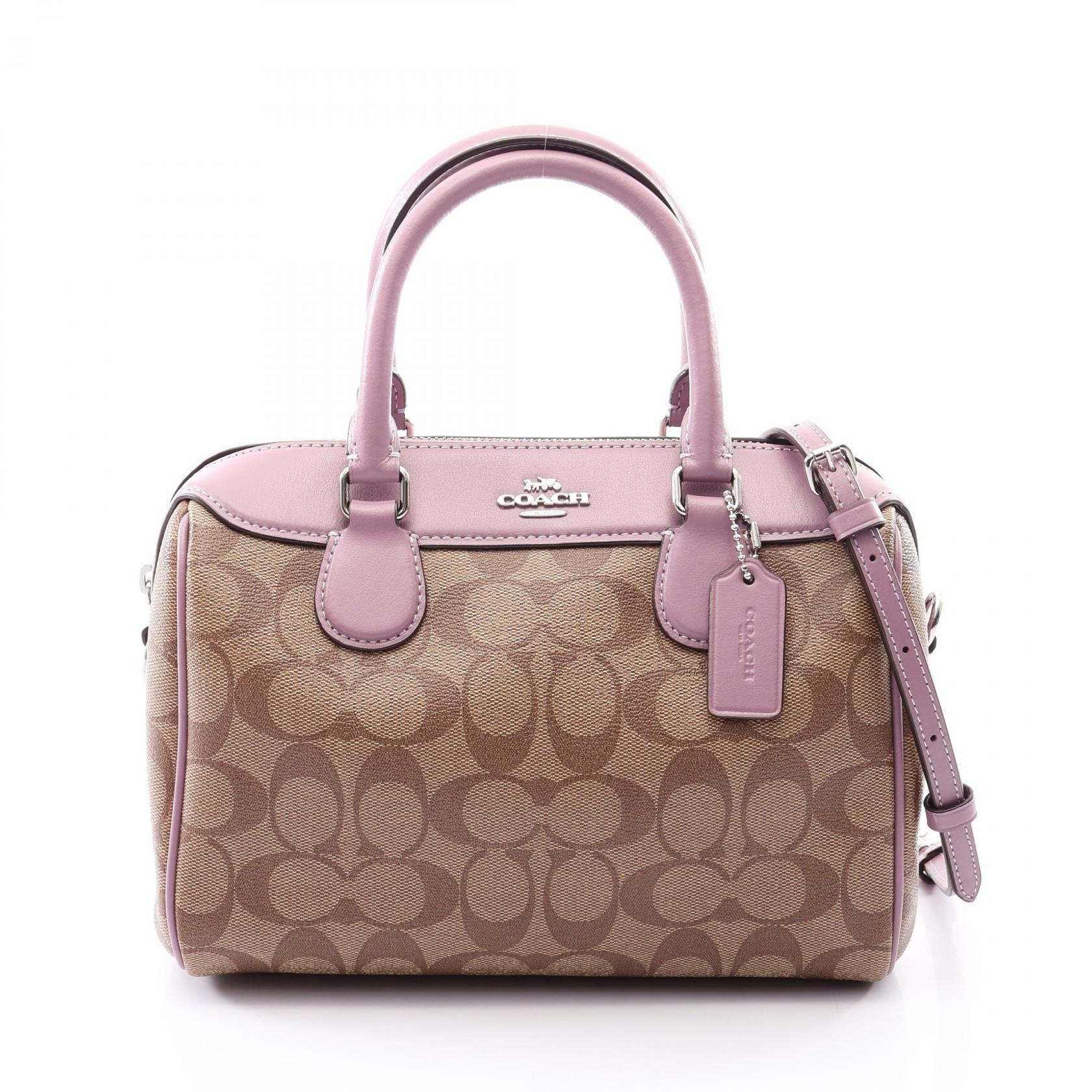 コーチ COACH ミニベネット シグネチャー 2WAY ハンドバッグ バッグ PVCコーティングキャンバス レザー レディース ベージュ系 / パープル系 F32203 【中古】