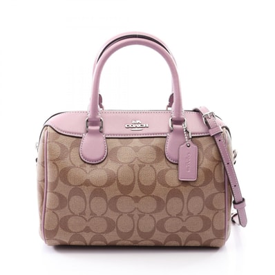コーチ COACH ミニベネット シグネチャー 2WAY ハンドバッグ バッグ PVCコーティングキャンバス レザー レディース ベージュ系 / パープル系 F32203 【中古】