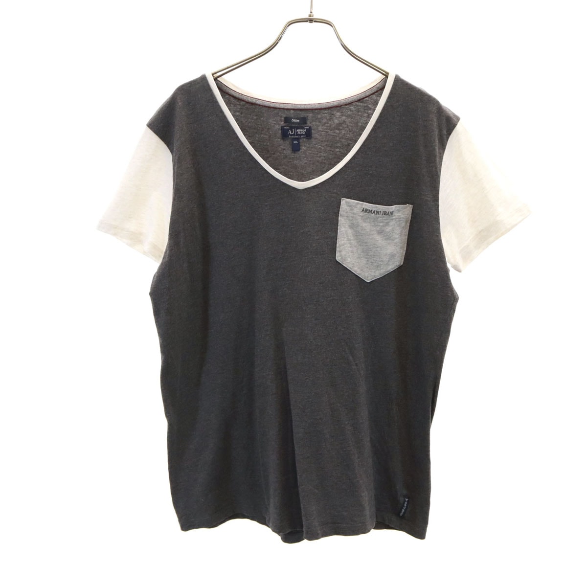 ARMANI JEANS アルマーニジーンズ 半袖 Vネック Tシャツ XXL チャコールグレー ポケT
