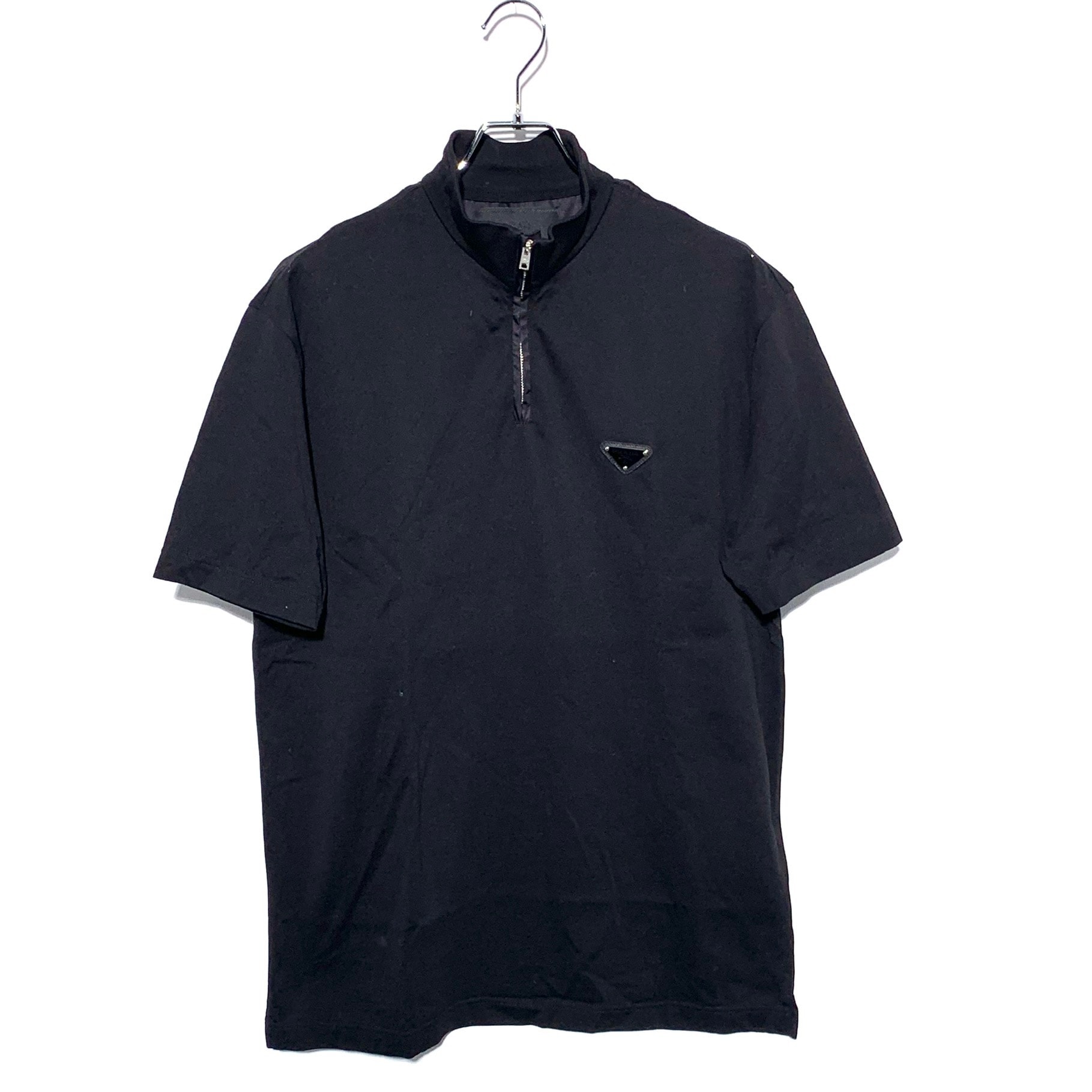 PRADA Men's Short-Sleeved Pique And Re-Nylon Mock Turtleneck Black