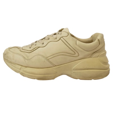 GUCCI グッチ スニーカー 498916 RHYTON ライトン ヴィンテージ加工 レザー スニーカー ホワイト系 7【中古】