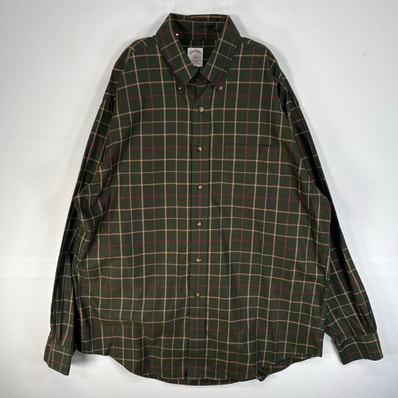 古着 ブルックスブラザーズ Brooks Brothers 長袖シャツ チェック 胸ポケ 346 L グリーン系 マルチカラー メンズ