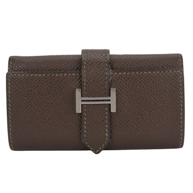 【中古】 エルメス キーケース ベアン ヴォーエプソン ダークブラウン シルバー金具 □I刻印 4連 小物 レディース メンズ HERMES