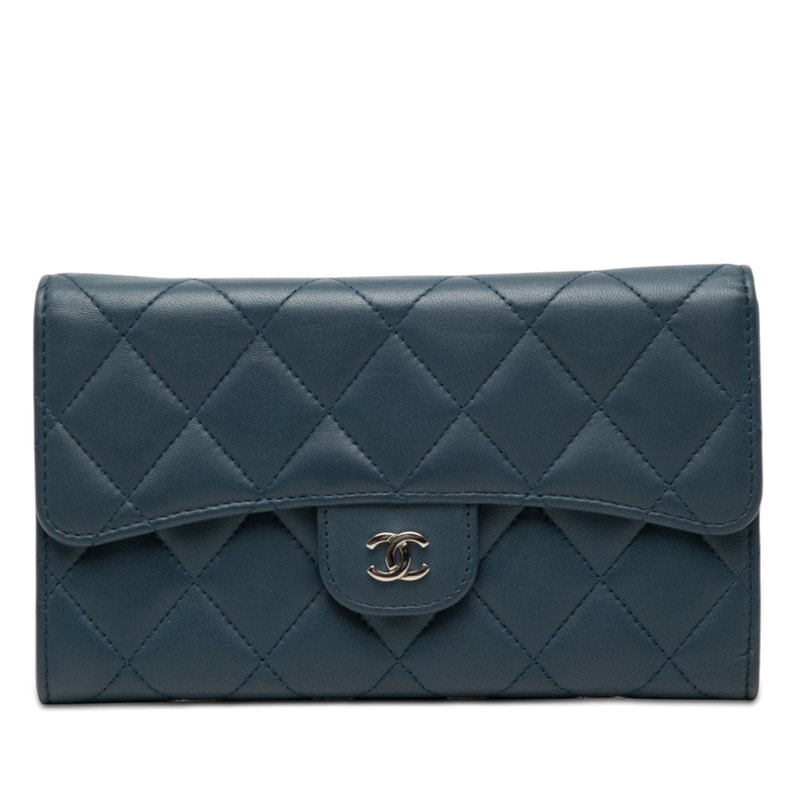 シャネル マトラッセ ココマーク 長財布 ネイビー ラムスキン レディース CHANEL 【中古】