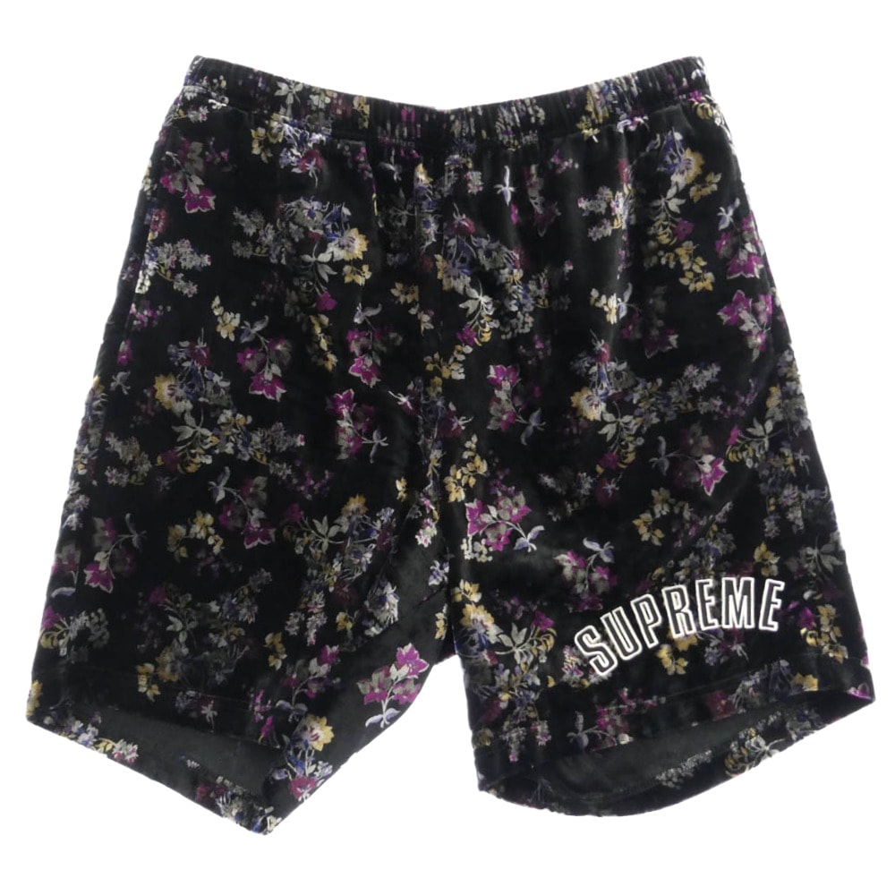 Supreme シュプリーム 19AW Floral Velour Shorts アーチロゴ ベロア ハーフパンツ ショーツ ブラック系 S【中古】