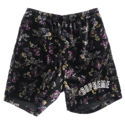 Supreme シュプリーム 19AW Floral Velour Shorts アーチロゴ ベロア ハーフパンツ ショーツ ブラック系 S【中古】