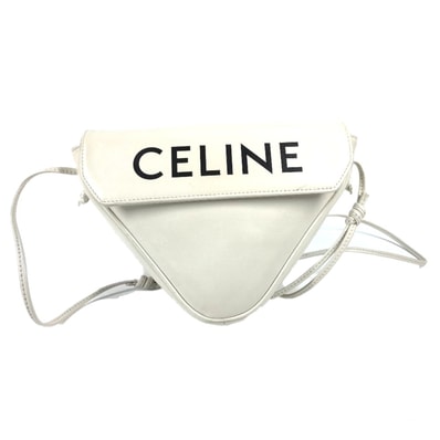 セリーヌ CELINE トライアングル ロゴ 三角 斜め掛け ポシェット ショルダーバッグ レザー ホワイト